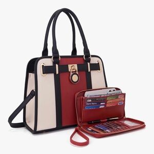 Elegant Red and Cream Handbag